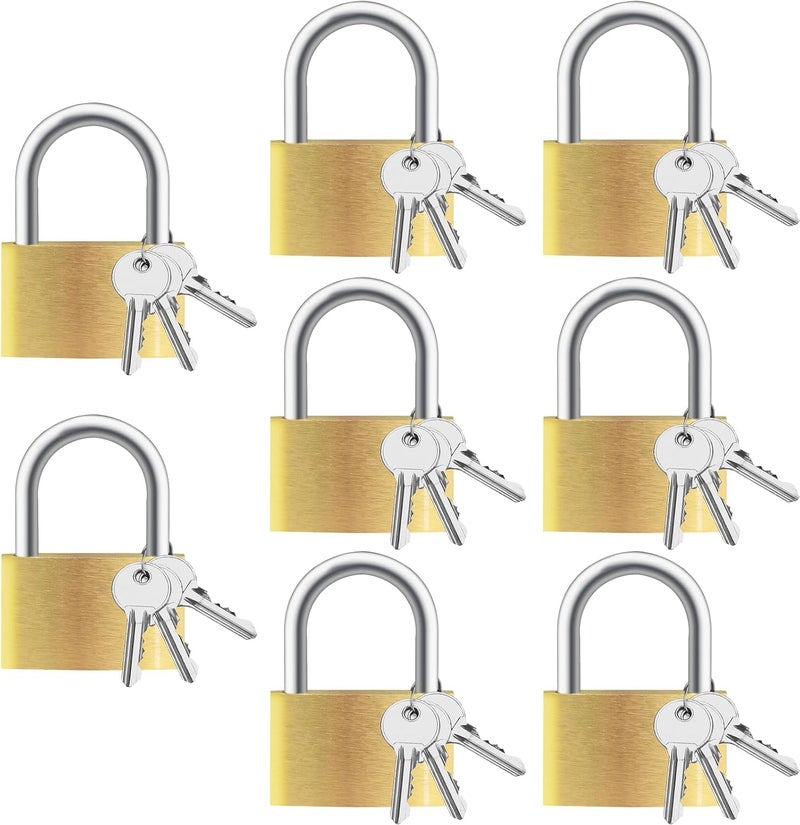 Faburo 8pcs Solid Brass Padlock with Key, Small Pad Lock with Key, Padlocks with 24 Same Keys, Storage Lock Shackle for Locker Outdoor Indoor Use - Image 1